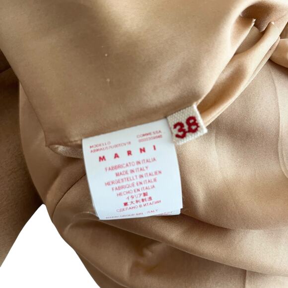 Marni Camel Tan Crepe Short Sleeve Round Neck Patch Pocket Shift Dress Size 38/2 - Picture 7 of 8